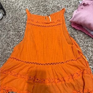 Orange Sleeveless top with Lace Details